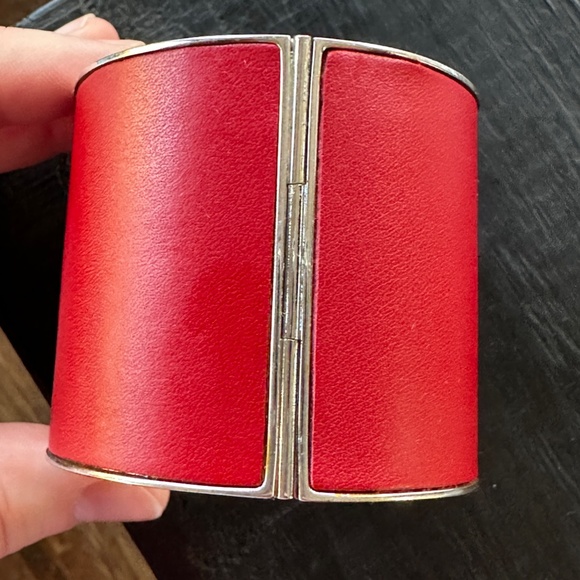 CELINE RED SILVER LEATHER MANCHETTE CUFF BRACELET BY PHOEBE PHILO - Picture 9 of 10